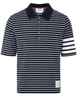 Thom Browne 4-Bar Striped Polo Shirt - Blue
