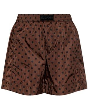 Ganni Elastic Waist Shorts - Brown
