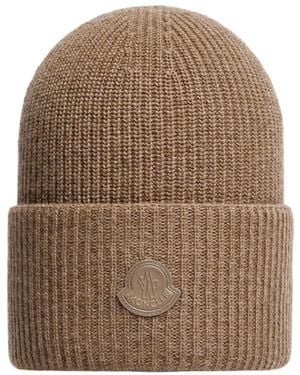 Moncler Wool Cashmere Blend Beanie - Brown