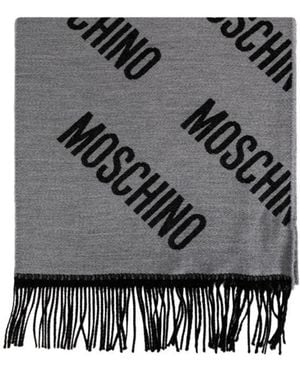 Moschino Monogram-Print Fringed Scarf - Gray