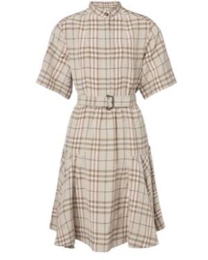 Burberry Classic Plaid Short-Sleeve Dress - Natural