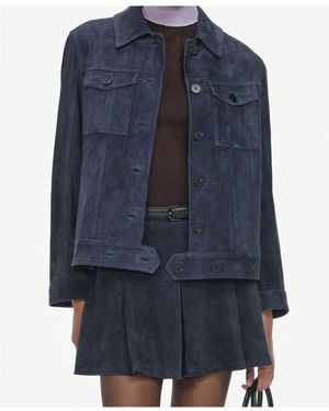 Self-Portrait Flap-Pocket Suede Jacket - Blue