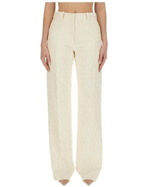 Valentino All-Over Logo Patterned Straight Leg Pants - Natural