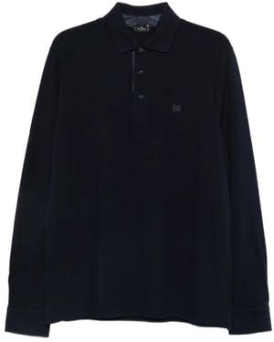Etro Logo-Embroidered Long-Sleeve Polo Shirt - Blue