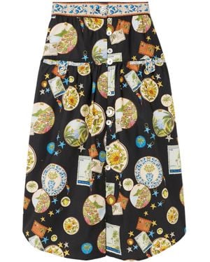 FARM Rio Printed Cotton Midi Skirt - Black