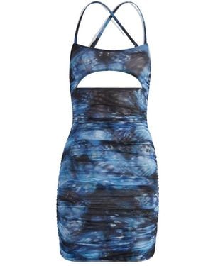 MISBHV Butterfly-Print Mesh Dress - Blue