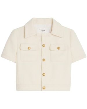Celine Cropped Chelsea Jacket With Button - White