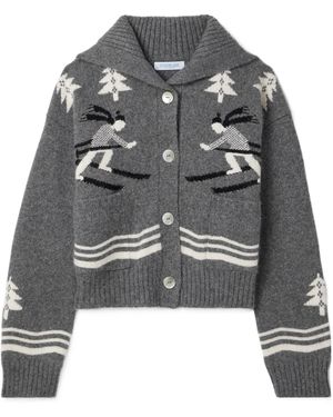 Calle Del Mar Intarsia-Knit Cashmere Cardigan - Grey