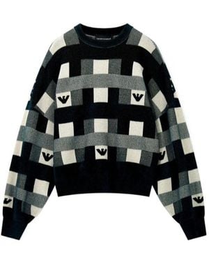 Emporio Armani Logo-Patterned Intarsia-Knit Sweater - Black