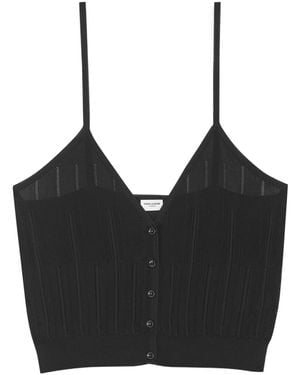 Saint Laurent Striped V-Neck Knitted Tank Top - Black