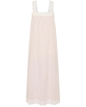 Posse Marlowe Polka-Dot Lace-Trim Midi Dress - White