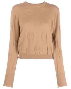 Pinko Logo-Debossed Cashmere Top - Natural