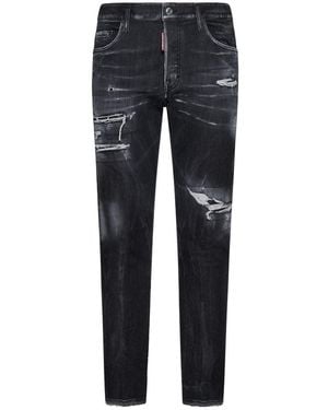 DSquared² Logo Patch Distressed Skinny Jeans - Blue