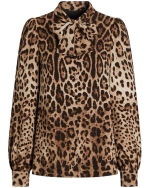 Dolce & Gabbana Leo-Print Silk Charmeuse Shirt - Brown