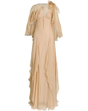 Alberta Ferretti Silk Chiffon Gown - Natural