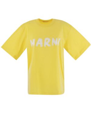 Marni Logo Printed Crewneck T-Shirt - Orange