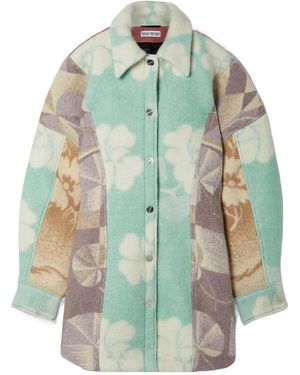 Rave Review Net Sustain Oversized Patchwork Printed Felt Jacket - Green