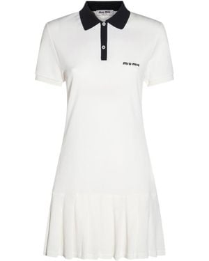 ワンピース Miu Miu Embroidered Poplin Mini Polo Dress Miu Miu: Women's Mini Polo Dress (White) | DSMNY E-SHOP
