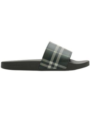 Burberry Checked Slip-On Slides - Green