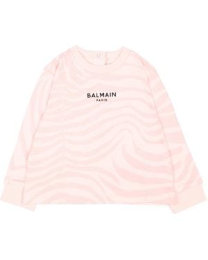 Balmain Zebra-Print Logo-Detail Sweatshirt - Pink