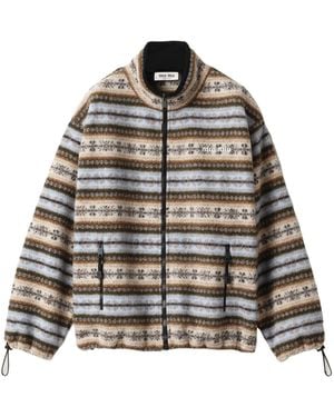 Miu Miu Cotton Fleece Zipper Jacket - Gray