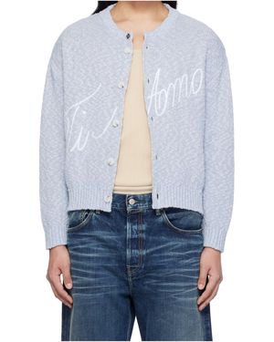 Carne Bollente Slogan-Embroidered Cardigan - Blue