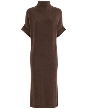 Brunello Cucinelli Cashmere Rib Knit Mock Neck Dress - Brown