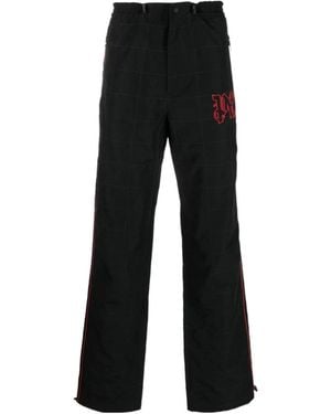 Palm Angels Logo-Embroidered Checked Trousers - Black