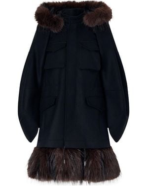 Sacai Trimmed Wool Coat - Blue