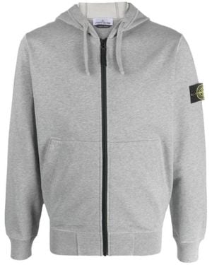 Stone Island Compass-Motif Drawstring Cotton Hoodie - Grey