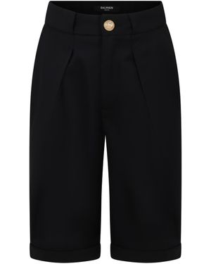 Balmain Pleated Wool Shorts - Black