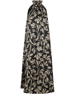 Max Mara Plant-Print Sleeveless High-Neck Maxi Dress - White