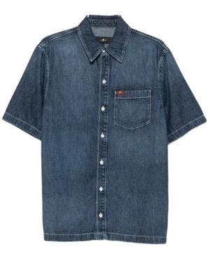 7 For All Mankind Short-Sleeve Chest-Pocket Shirt - Blue