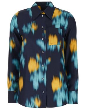 Lanvin Abstract-Print Curved Hem Shirt - Blue