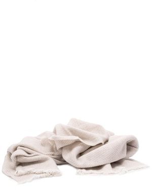 Brunello Cucinelli Herringbone-Pattern Cashmere Scarf - White