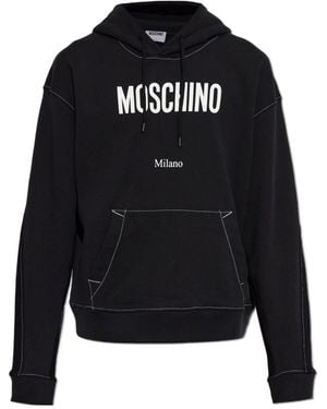 Moschino Logo Print Drawstring Hoodie - Black