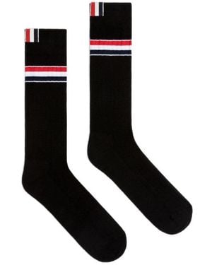 Thom Browne Rwb Stripe Detailed Socks - Black