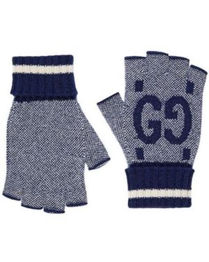 Gucci Gg Cashmere Fingerless Gloves - Blue