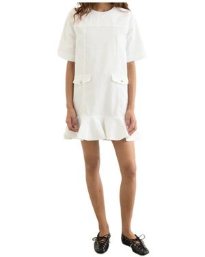Ganni Stretch Cotton Mini Dress - White