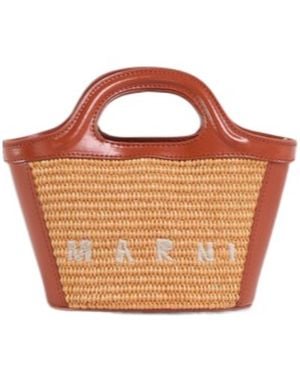 Marni Tropicalia Logo Embroidered Micro Tote Bag - Brown