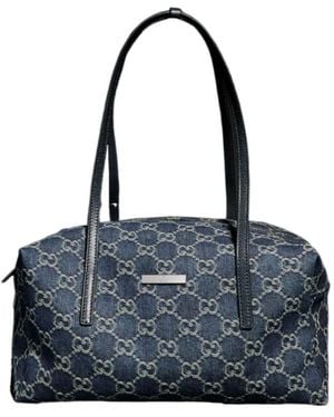 Gucci Sac Boston Moyen Format Avec Plaque - Blue