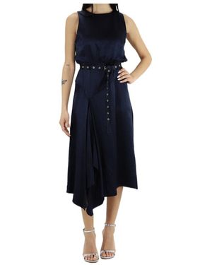 Liu Jo Belted Asymmetric Satin Midi Dress - Blue