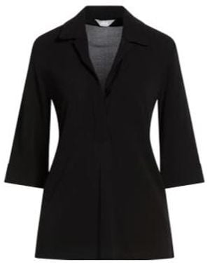 Max Mara Collared Half-Placket Three-Quarter Sleeve Top - Black