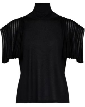 Alaïa Alaïa Pleated Sleeve Turtleneck Top - Black