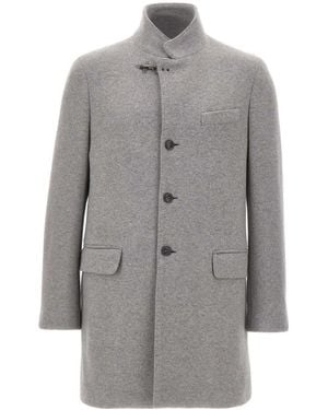 Fay Herringbone Wool-Blend Coat - Grey