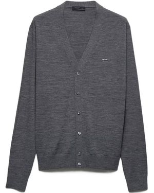 Prada V-Neck Knitted Cardigan - Gray
