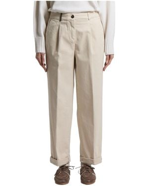 Peserico Pleated Turn-Up Trousers - Natural