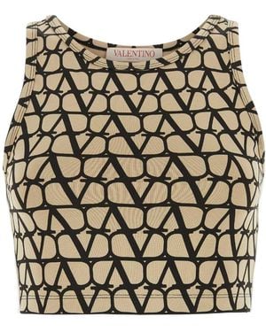 Valentino Monogrammed Cropped Top - Natural