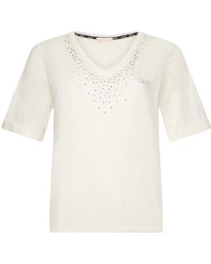 Liu Jo V-Neck Embellished T-Shirt - White