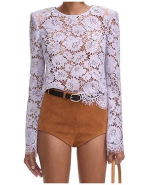 Self-Portrait Lace Fluted Sleeve Top - White
